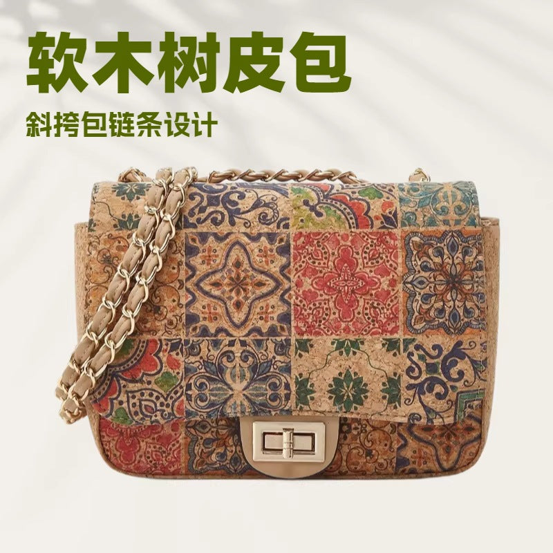 Vintage Ethnic Print Cork Crossbody Bag Fashion Shoulder Bag