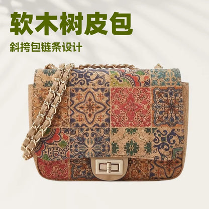 Vintage Ethnic Print Cork Crossbody Bag Fashion Shoulder Bag