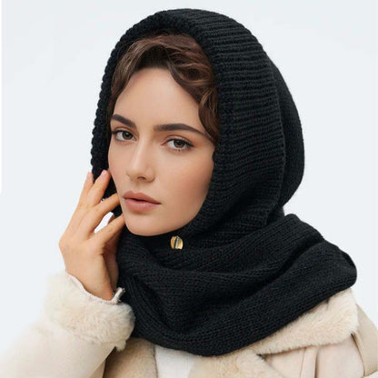 Solid Color Knit Hooded Scarf - Warm and Cozy Unisex Design
