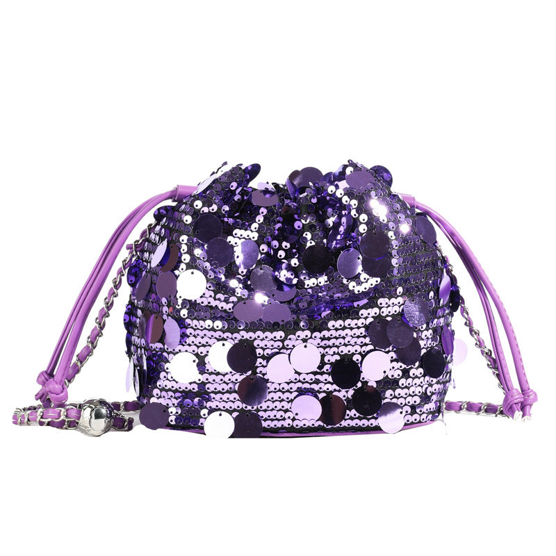 Elegant Floral Embroidery Sequin Mesh Bucket Bag