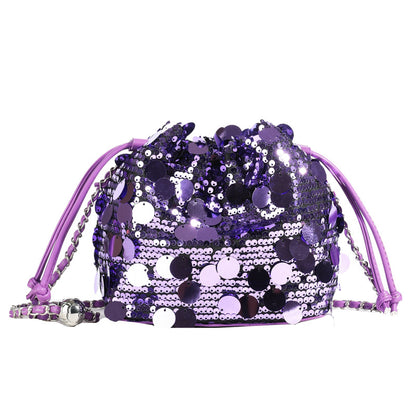 Elegant Floral Embroidery Sequin Mesh Bucket Bag