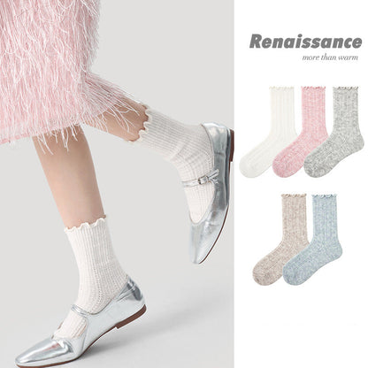 Mid Calf Wool Blend Socks Renaissance Lace Fleece Lined