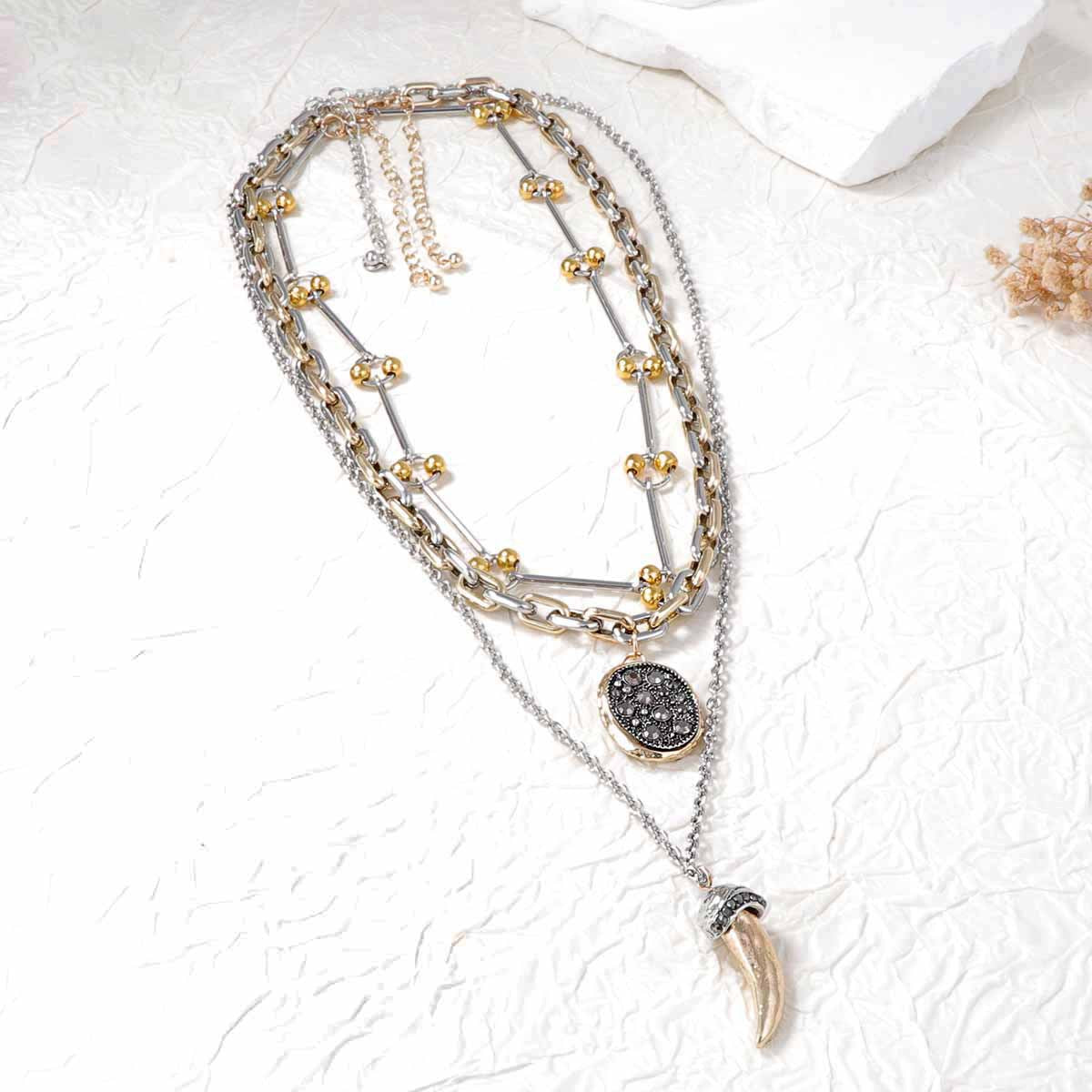 Layered Antler Pendant Necklace Geometric Casual