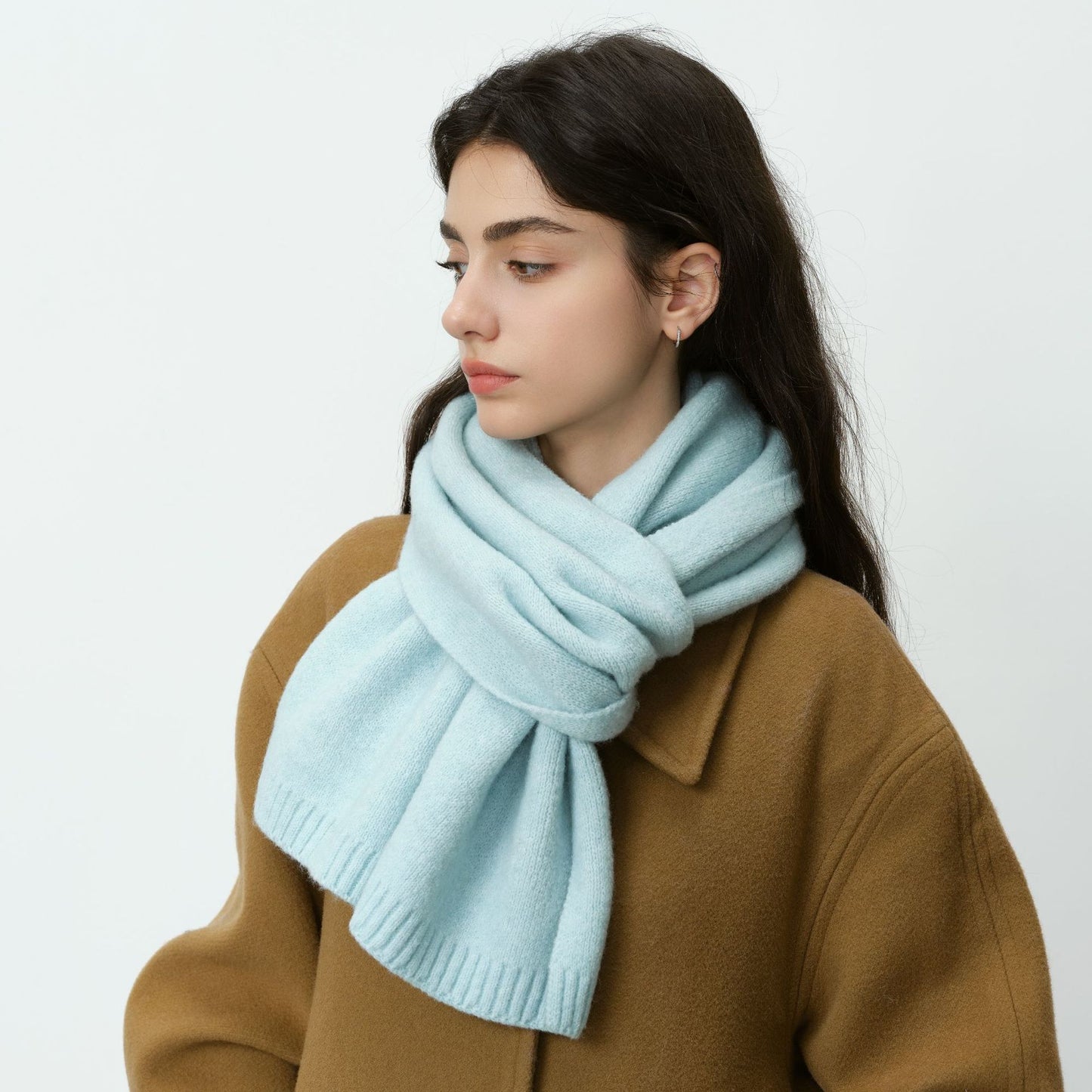 High-Quality Solid Color Wool Blend Knitted Scarf for Women
