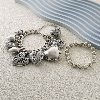 Bracelet Layered Chain Heart Pendant Stackable Urban