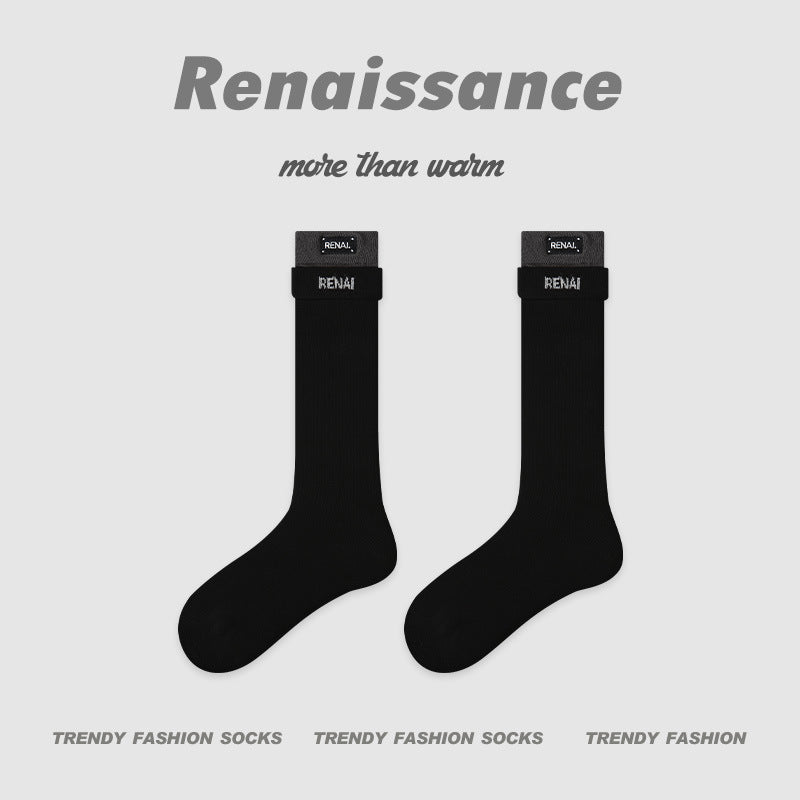Socks Layered Mid Calf Lettered Cotton Blend Casual