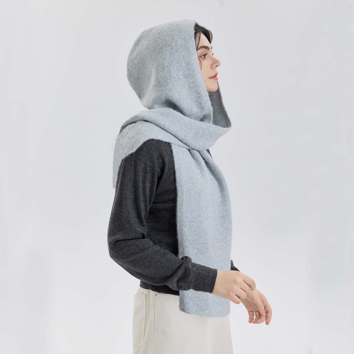Solid Color Hooded Scarf for Women - Stylish Warm Knit Wrap