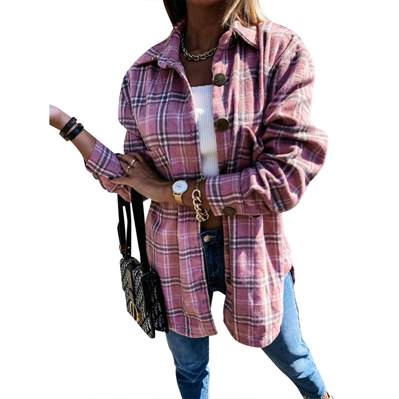 Plaid Button-Up Cardigan Women’s Coat