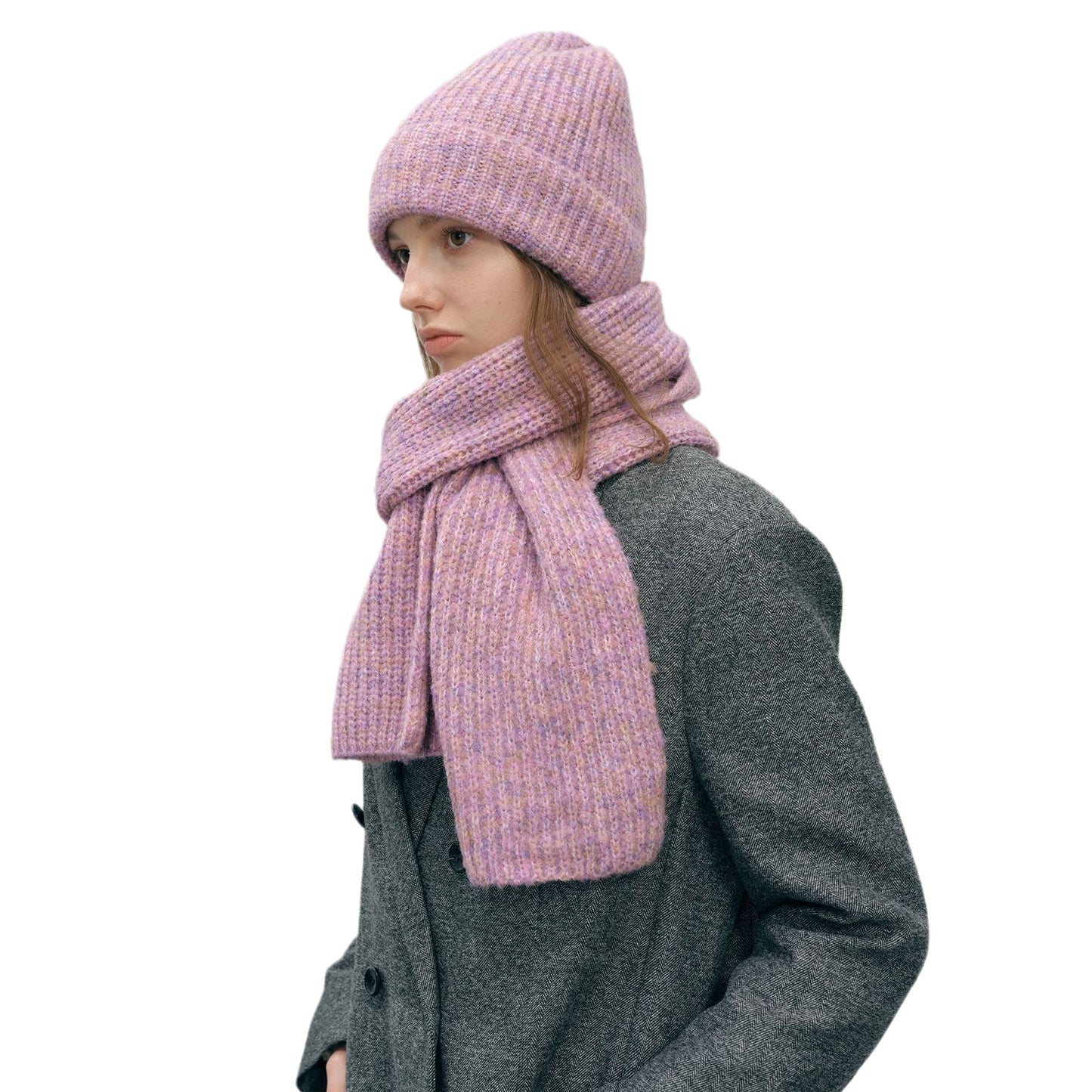 Unisex Solid Color Wool Blend Knitted Beanie and Scarf Set