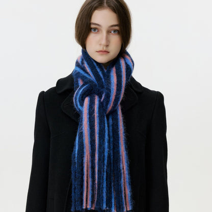 Trendy Color Block Striped Tassel Scarf Warm Shawl