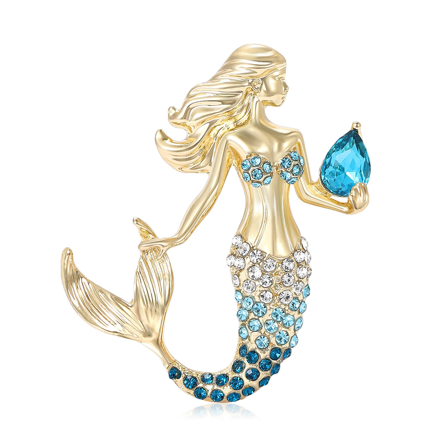 Creative Mermaid Brooch With Rhinestones Elegant Women's Accessories