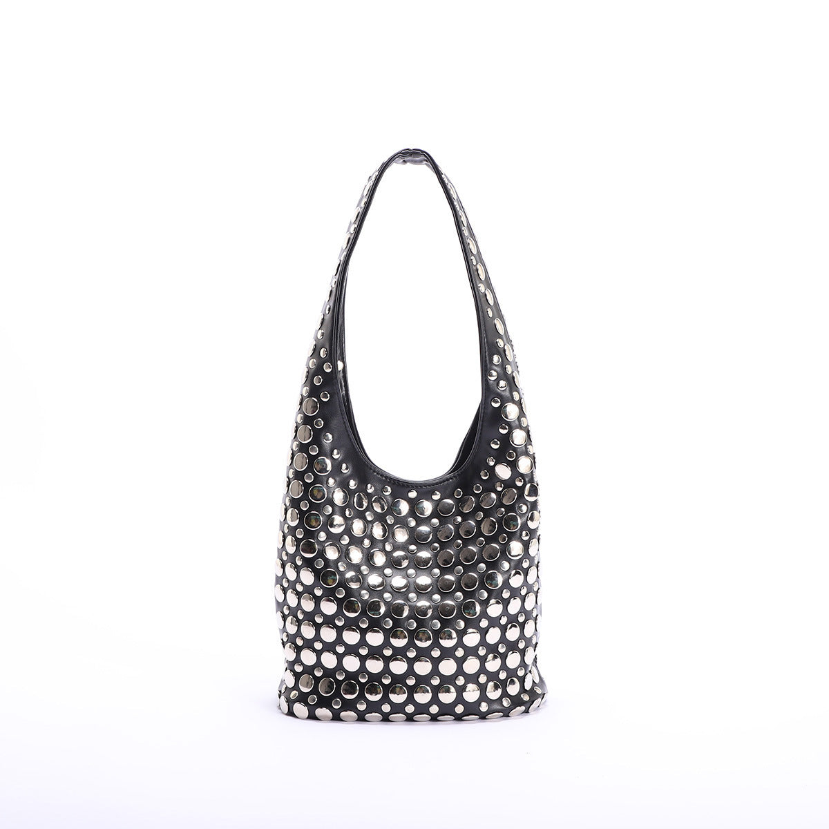 Punk Style Studded Bucket Bag With Soft PU Leather