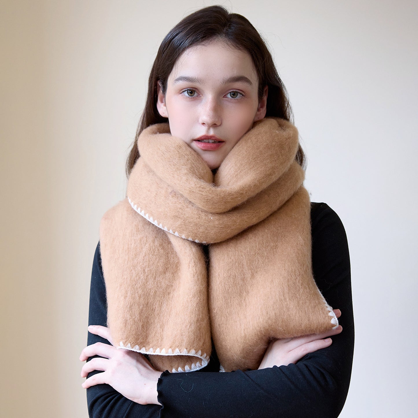 Solid Color Thick Warm Scarf with Edged Design for All Seasons