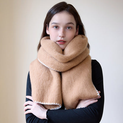 Solid Color Thick Warm Scarf with Edged Design for All Seasons