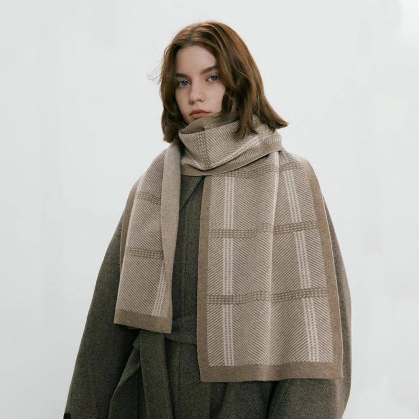 Vintage-Inspired Chunky Knit Plaid Scarf for Unisex