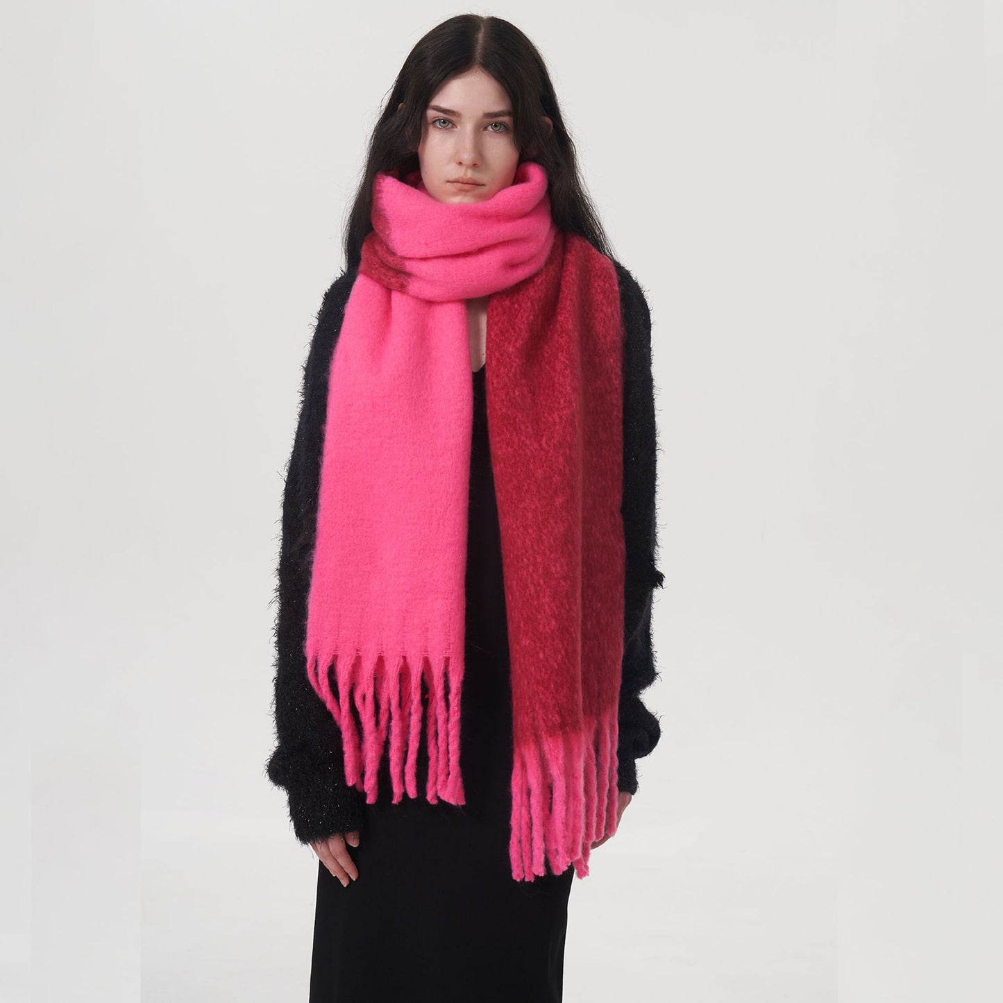 Color Block Warm Scarf Soft Chenille Shawl for Women