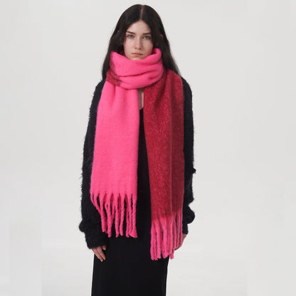 Color Block Warm Scarf Soft Chenille Shawl for Women