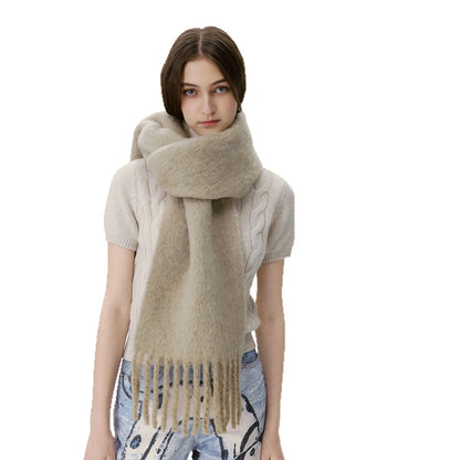 Solid Color Wool Blend Fringe Scarf for Women
