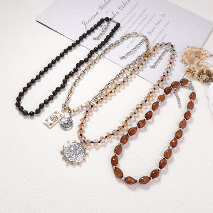 Pendant Necklace Geometric Coin Layered Casual