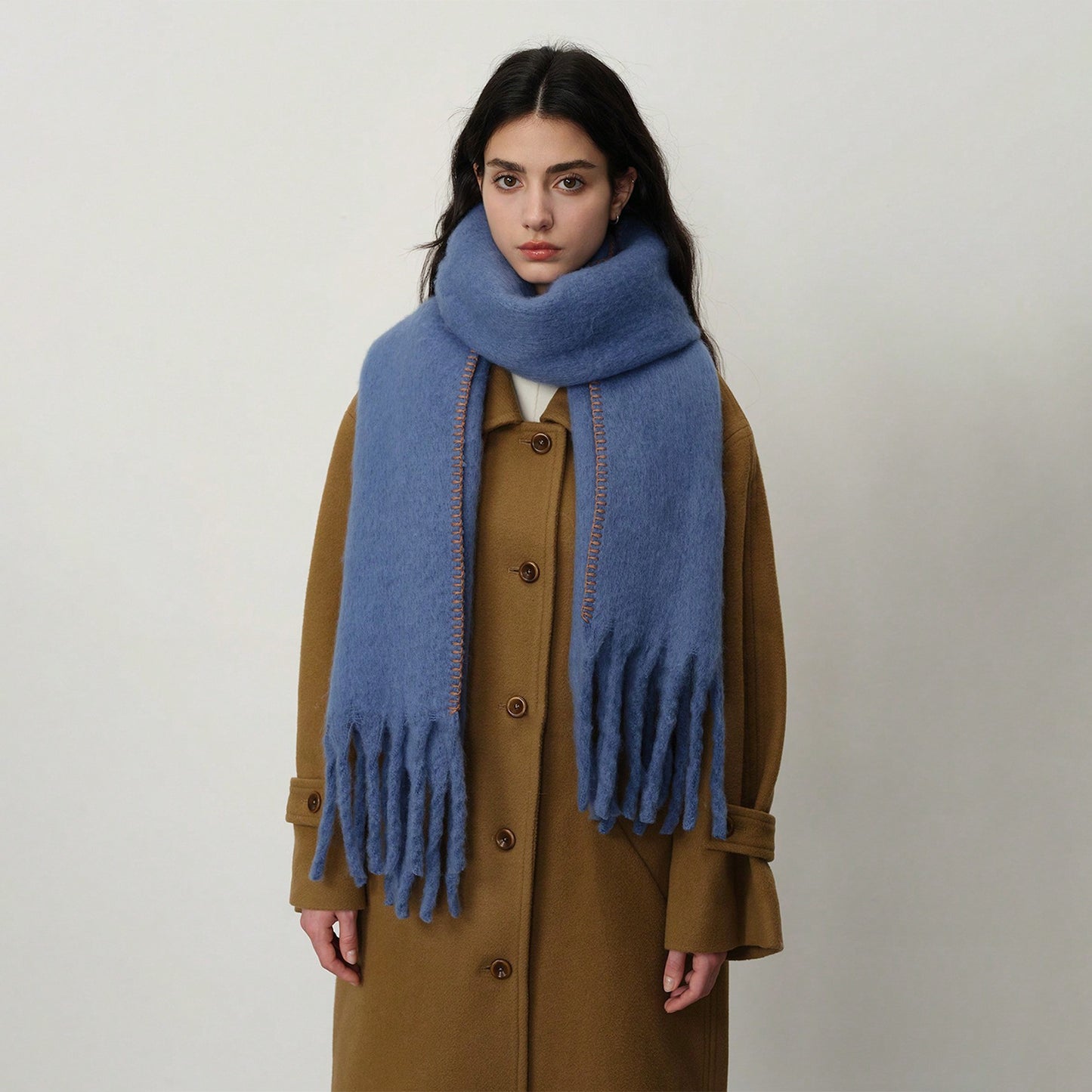 Solid Color Fringed Scarf Stylish Warm Winter Wrap