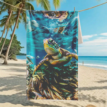 Customizable Turtle Print Beach Towel Ultra-Soft Microfiber Bath Towel