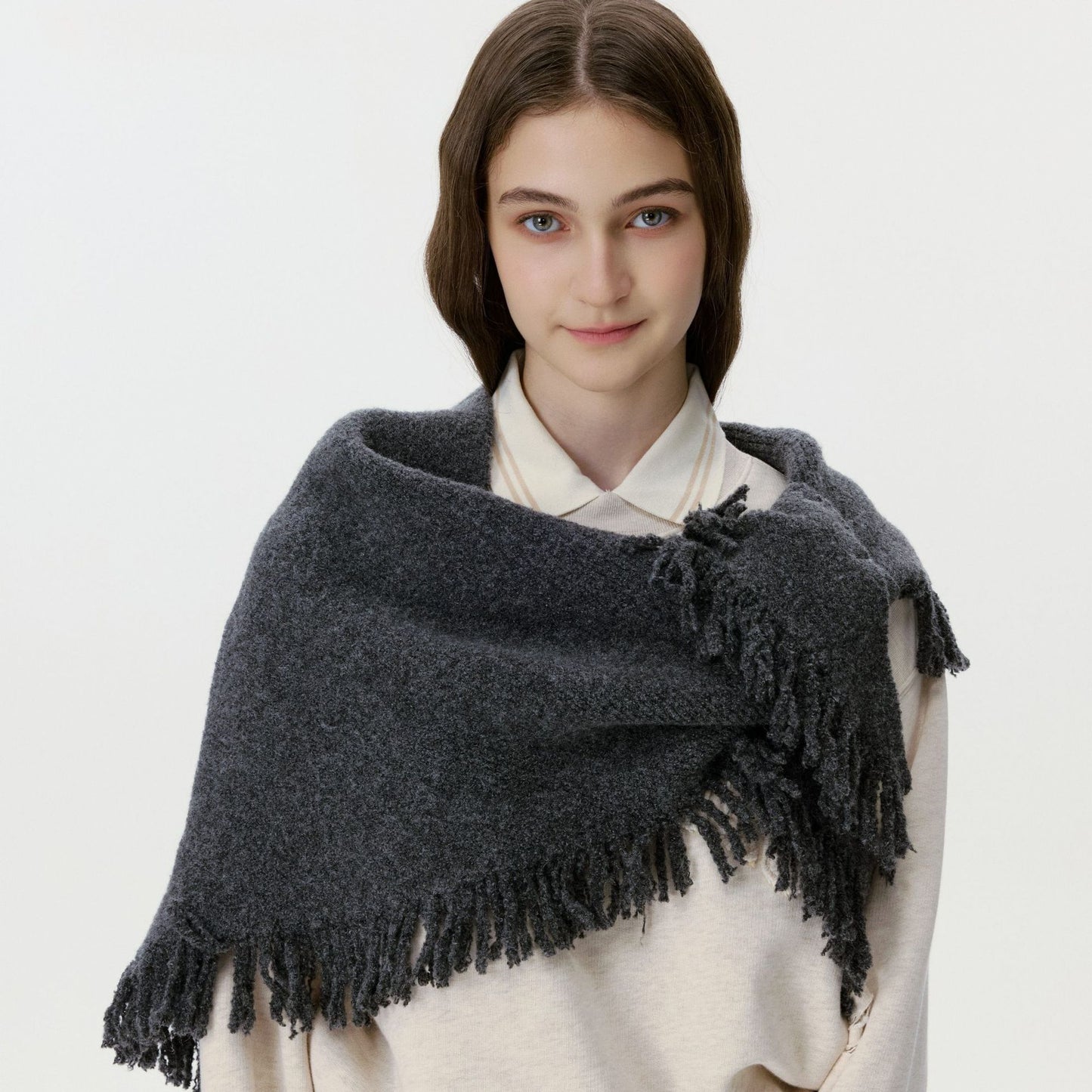 Trendy Tassel Knit Triangle Scarf for Women