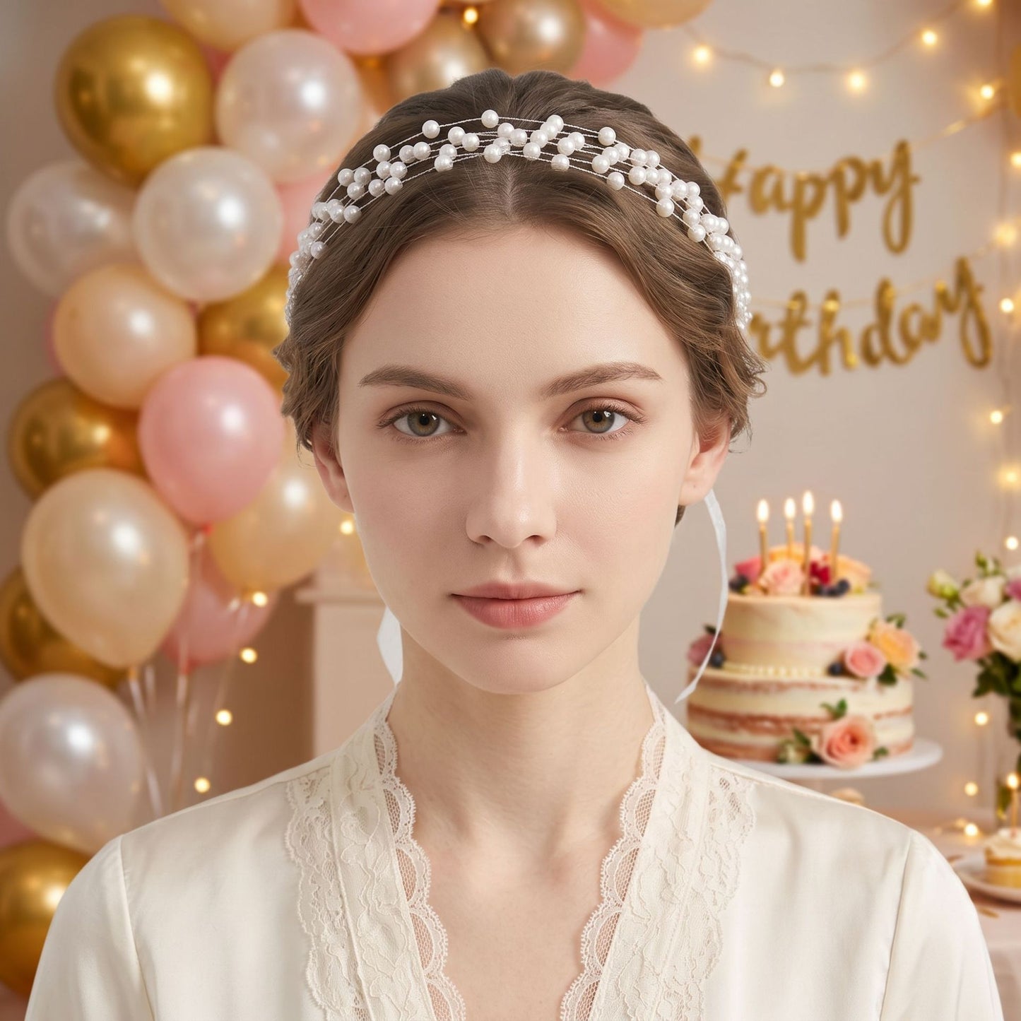 Elegant Pearl Headband with Flowing Organza Ribbons