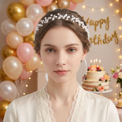 Elegant Pearl Headband with Flowing Organza Ribbons