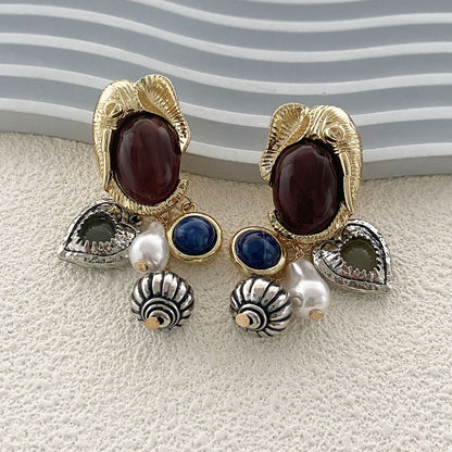 Elephant Pendant Earrings Vintage Pearl Gem Everyday