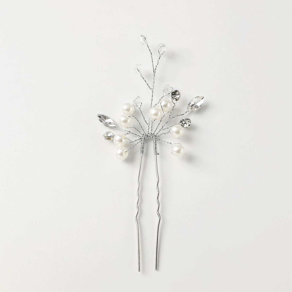 Handmade Pearl Crystal U Shaped Hairpin Wedding Hairpiece