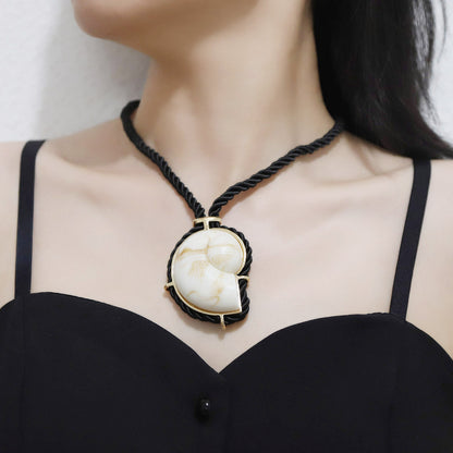 Resin Shell Pendant Ink Wash Adjustable Rope Choker