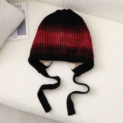 Gradient Knit Beanie with Drawstring - Warm and Stylish for Casual Look