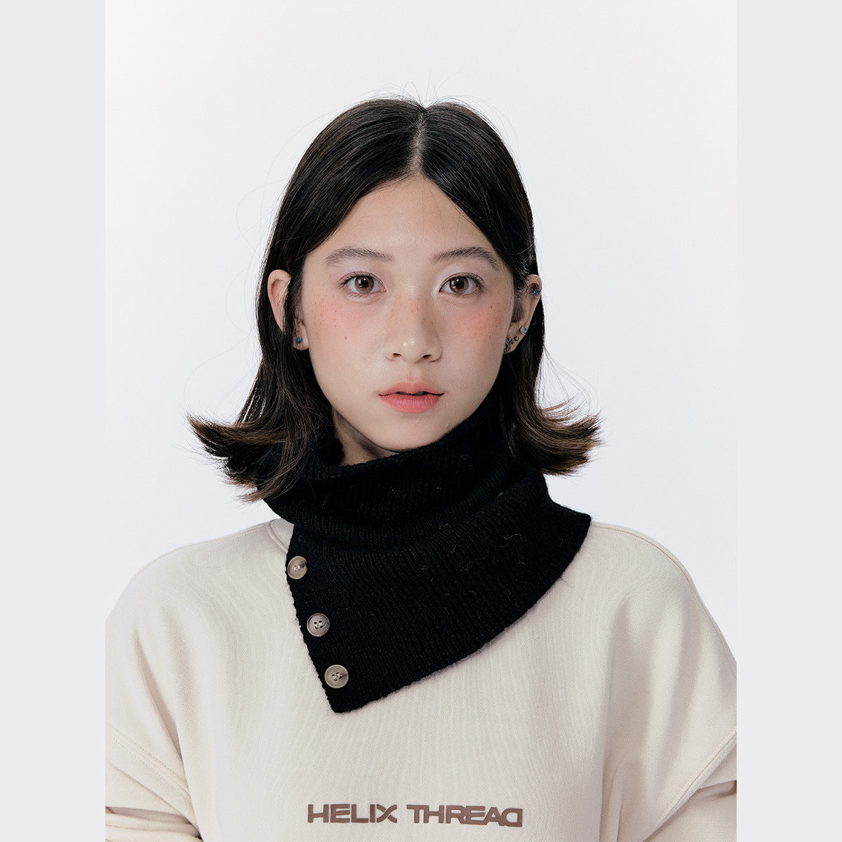 Knitted Button Neck Warmer Unisex Casual Stylish High Neck Scarf