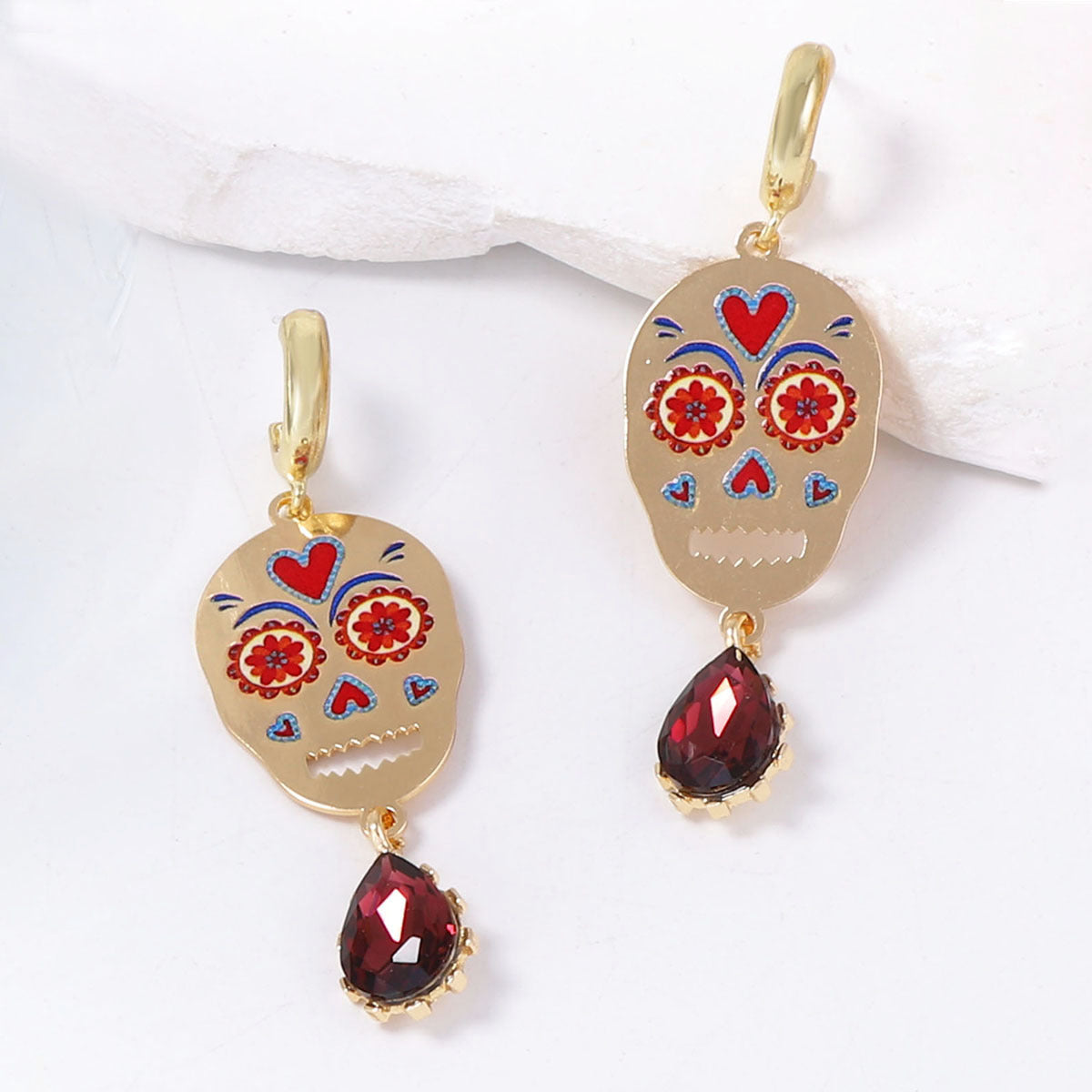 Dangle Earrings Skull Drop Micro Pave CZ Halloween