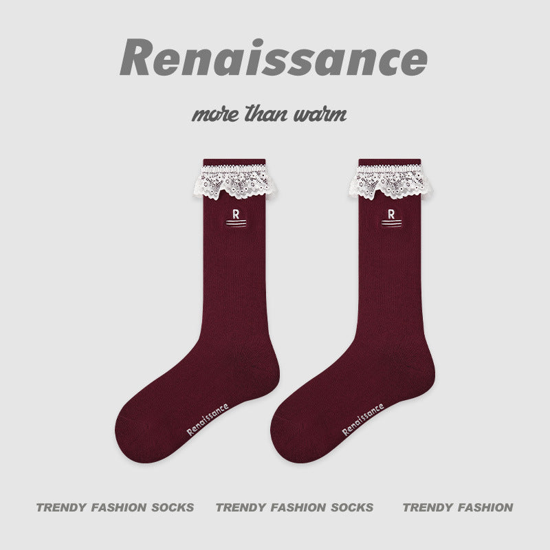 Socks Layered Mid Calf Lettered Cotton Blend Casual