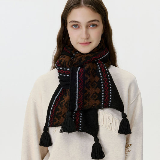 Designer Vintage Wool-Blend Fair Isle Knitted Scarf for Men and Women