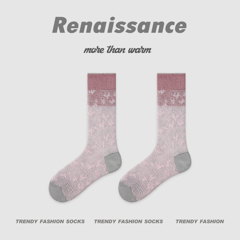 Mid Calf Pastel Colorblock Nylon Socks Breathable