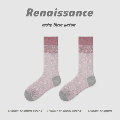 Mid Calf Pastel Colorblock Nylon Socks Breathable