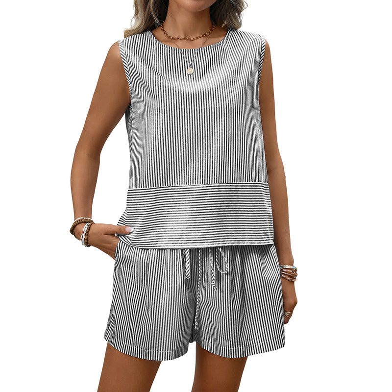 Trendy Casual Sleeveless Top and Shorts Set