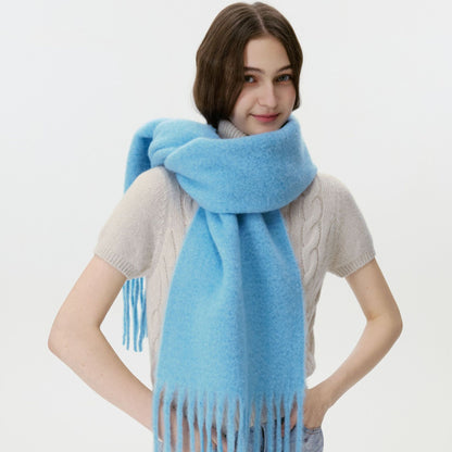 Solid Color Wool Scarf with Fringe - Stylish and Cozy