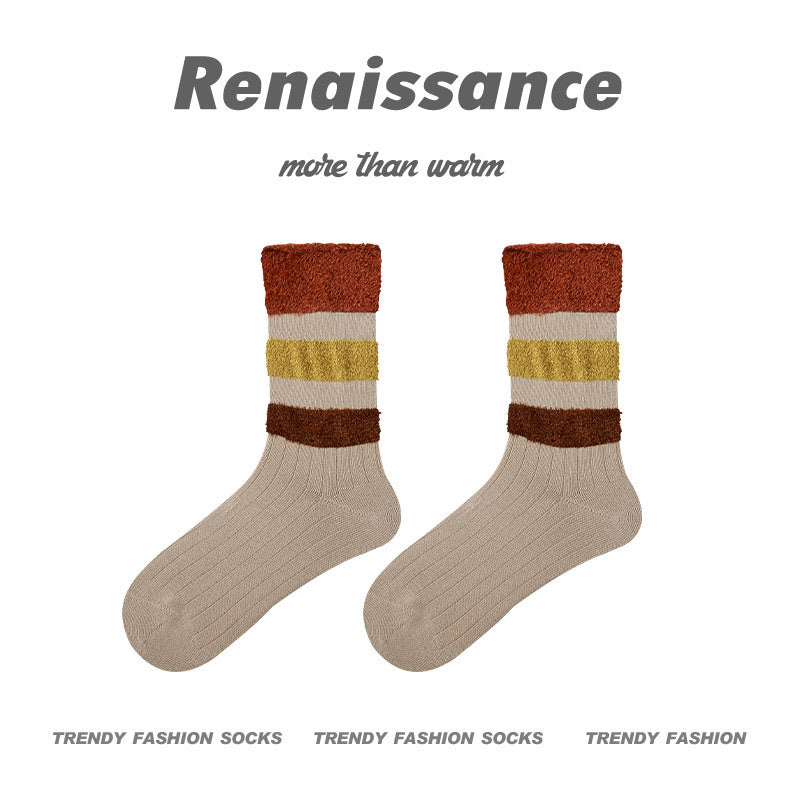 Mid Calf Seamless Wool Blend Striped Socks