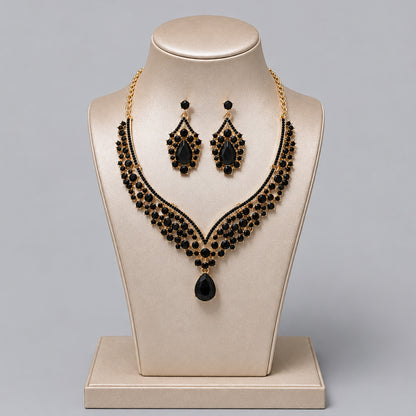 Retro Alloy Rhinestone Jewelry Set Elegant Necklace and Earrings for Evening Wear