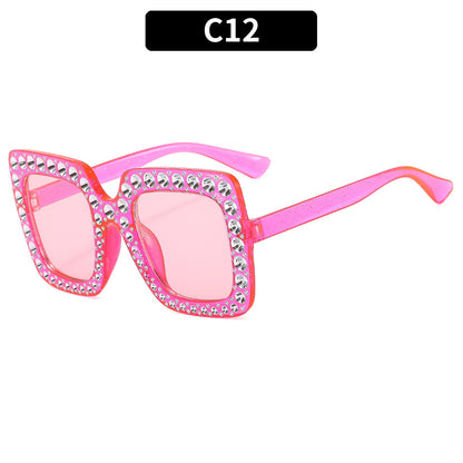 Colorful Square Rhinestone Sunglasses Trendy Bling Shade