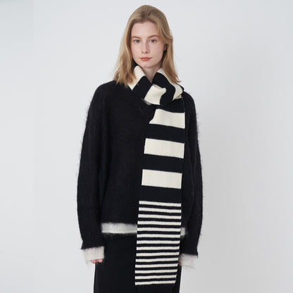 Color-Block Striped Knit Scarf Fashionable Casual Soft Warm Neck Warmer