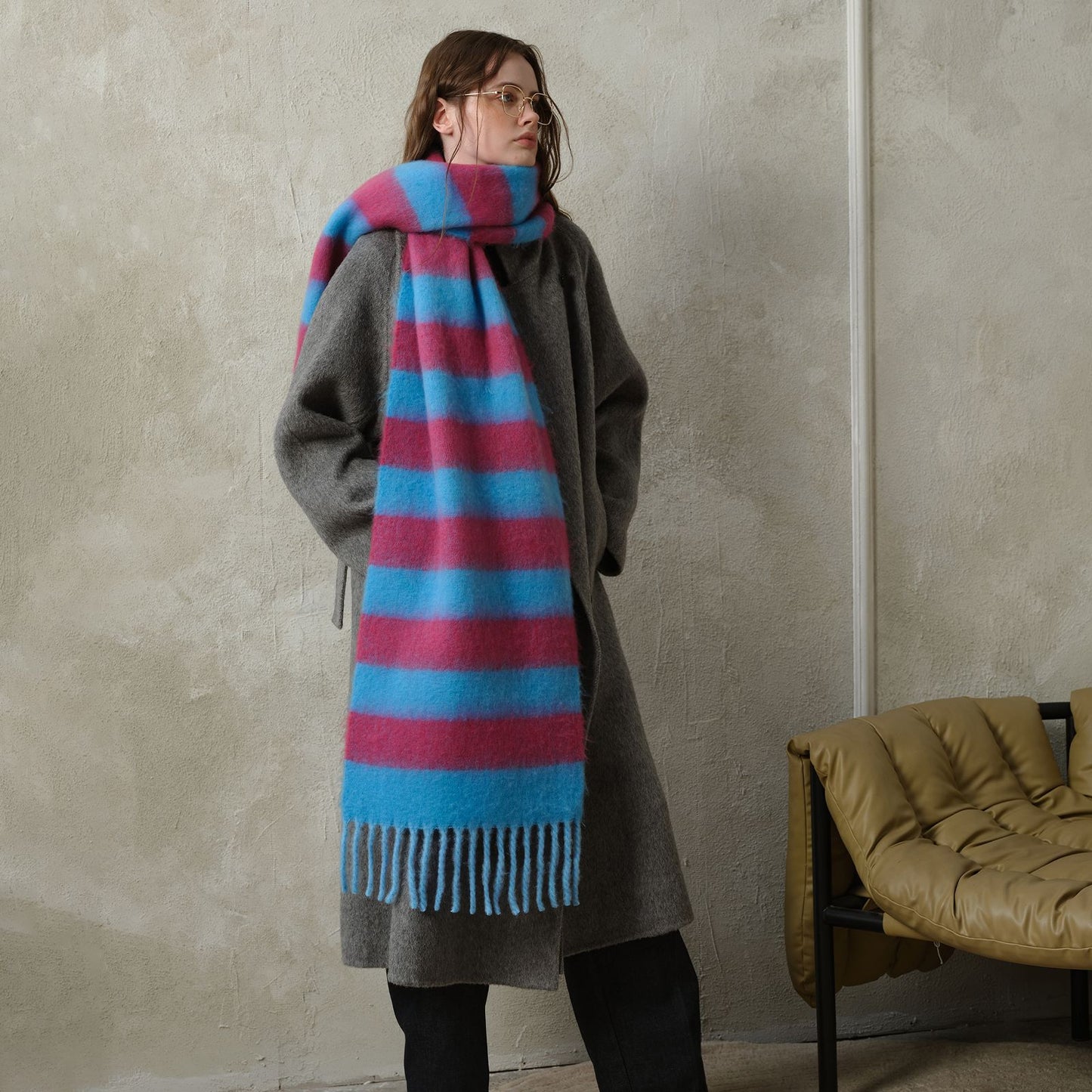Plaid Fringe Acrylic Scarf Warm Cozy Shawl for Women