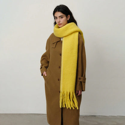 Solid Color Fringed Scarf Stylish Warm Winter Wrap