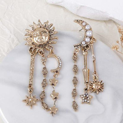 Tassel Drop Earrings Sun Moon Star Statement Celestial