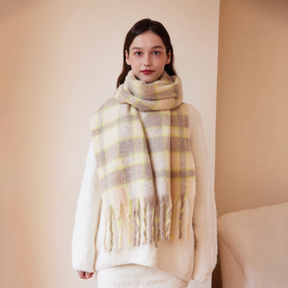 Designer Plaid Wool Scarf Soft Warm Wrap for Women