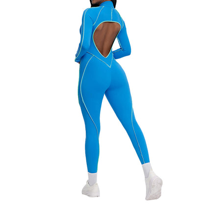 Color Block Yoga Jumpsuit with Hollow Back Spaghetti Strap