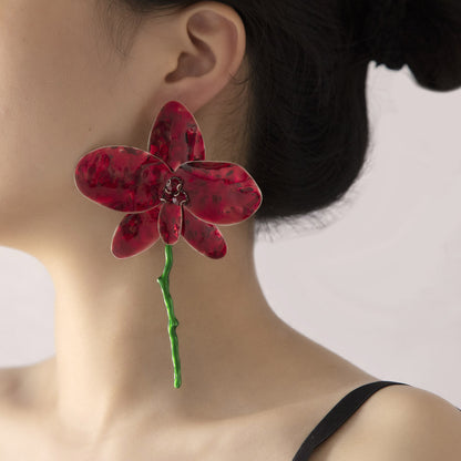 Statement Enamel Flower Dangle Earrings Resort Chic